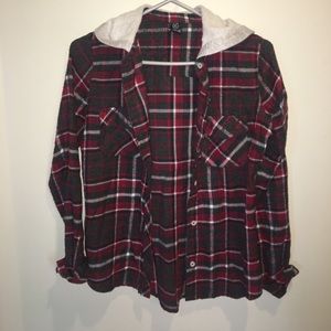 Red and grey Flannel hoodie from Zumiez