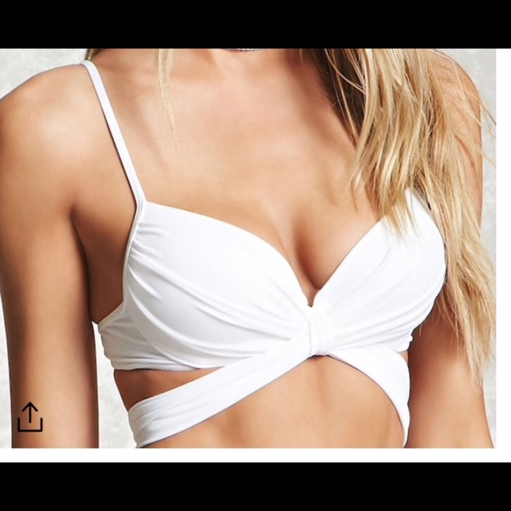 White Self-Tie Bikini Top