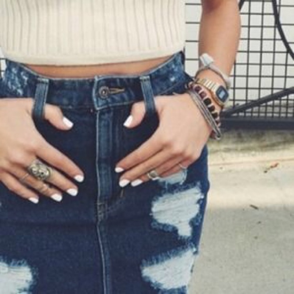 LF distressed denim mini skirt