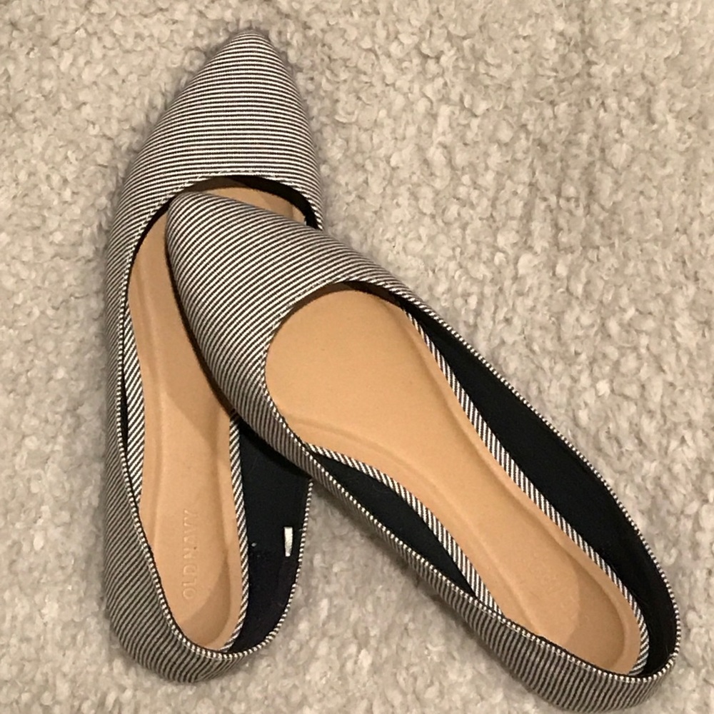 Blue and white striped flats