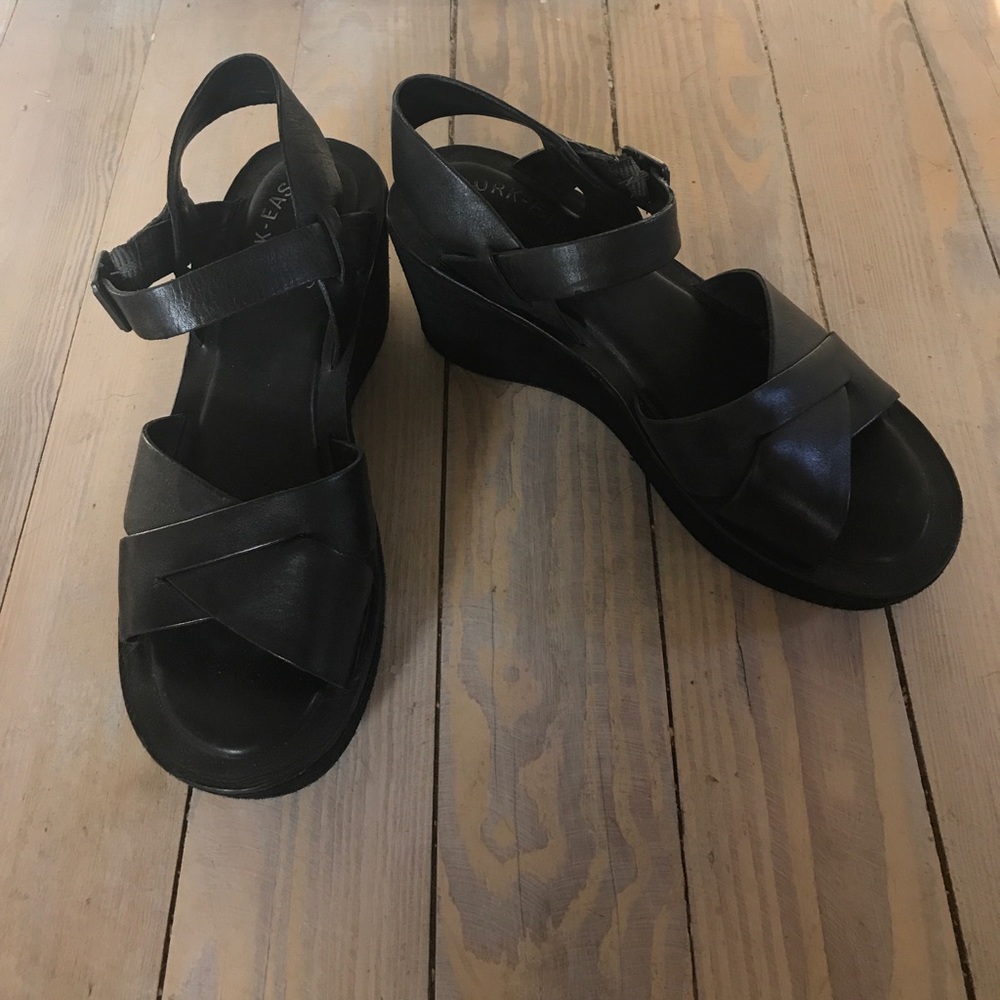Kork-ease black wedge heel sandals