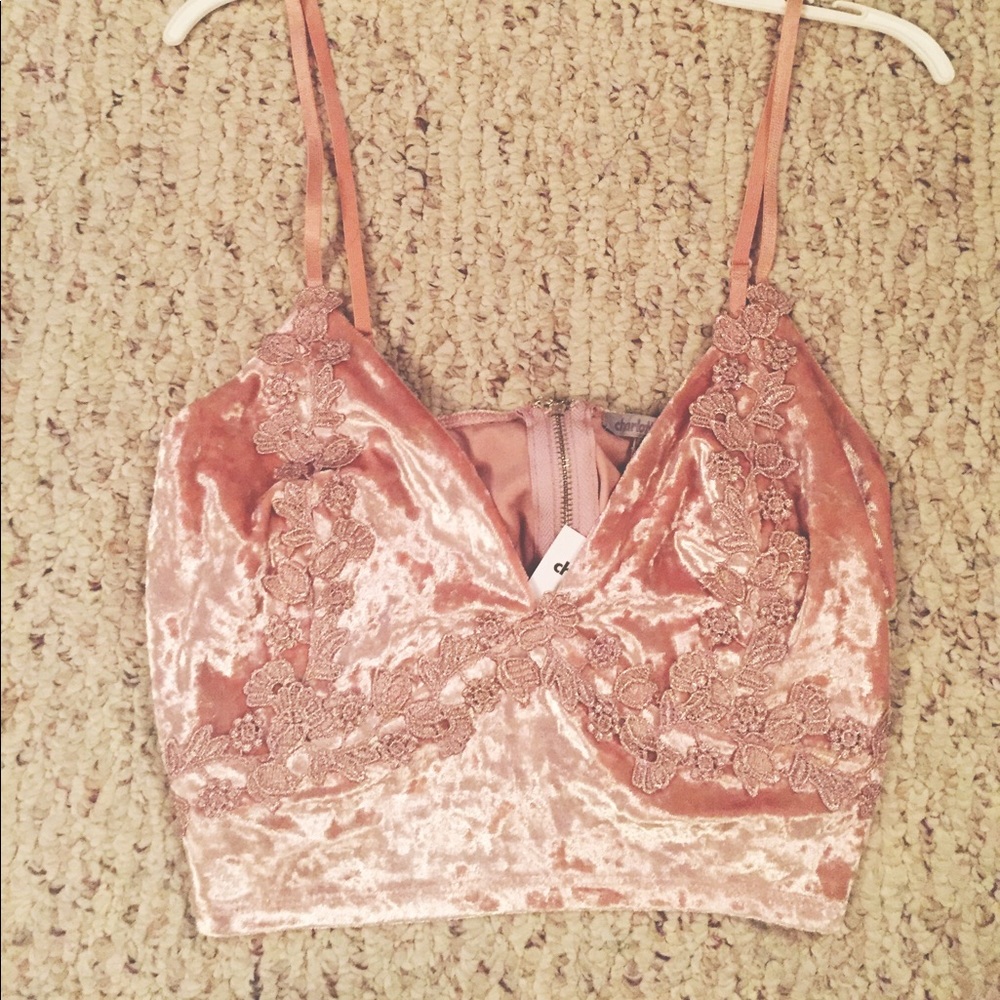 Rose velvet zip-up crop top NWT