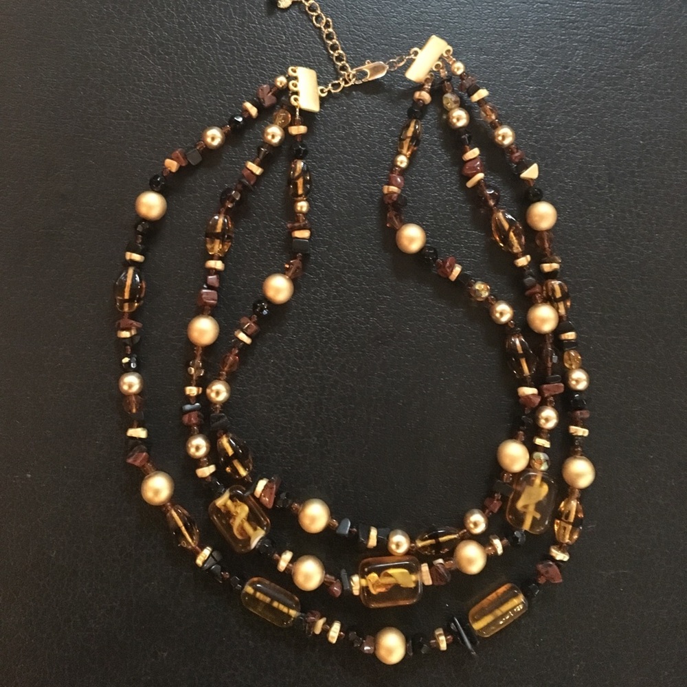 Mixed bead 3 strand necklace
