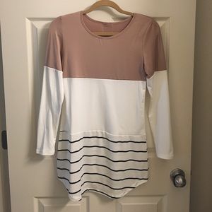 NWOT color block top with 3/4 sleeves and stripes