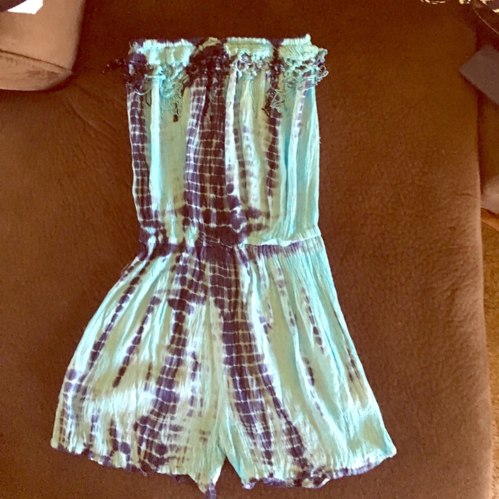 Tie dye romper strapless w/ fringe