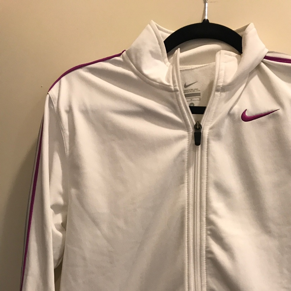 White Nike zip up with pink stripes