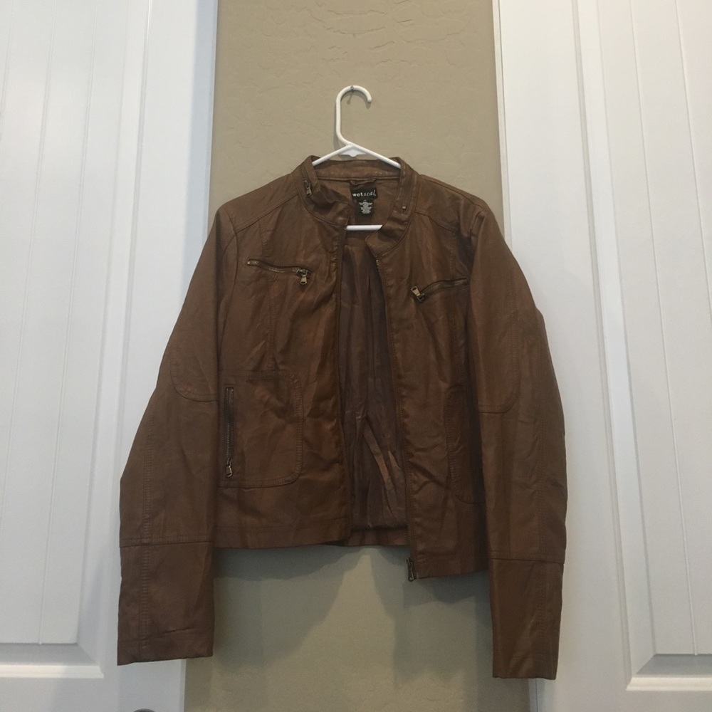 Brown fake leather jacket