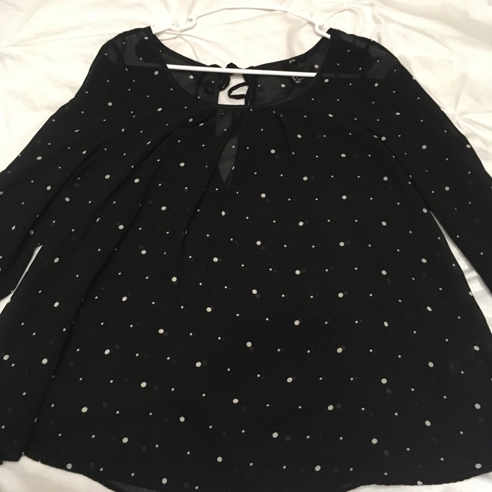 Black & cream polka dotted sheer top