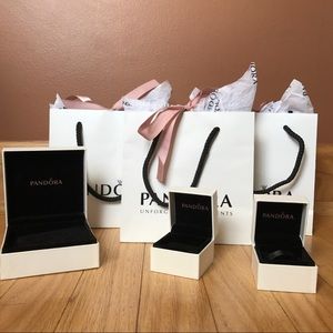 Pandora Bags and Bracelet, Ring, and Charm Box