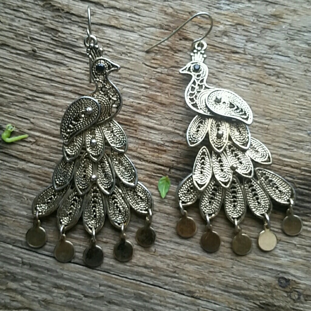 Gold Chandelier Style Peacock Earrings