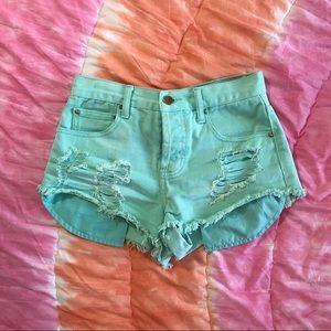Blue high waisted denim shorts