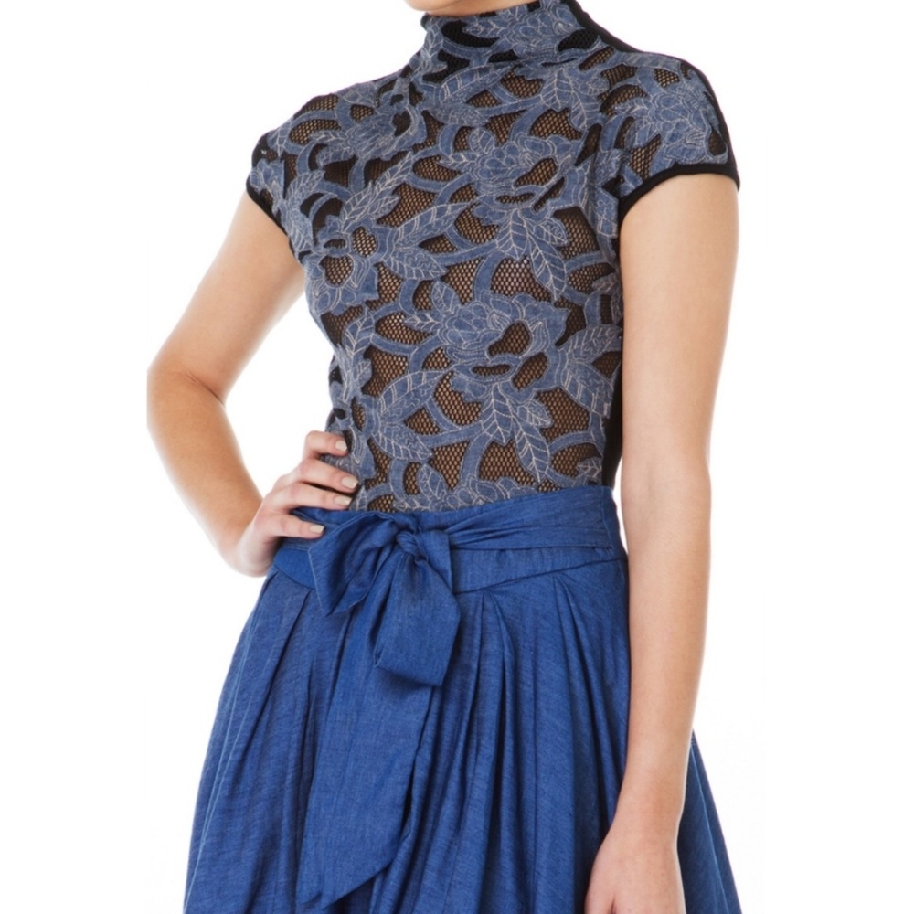 Gracia denim accent mock neck tee - Picture 3 of 5
