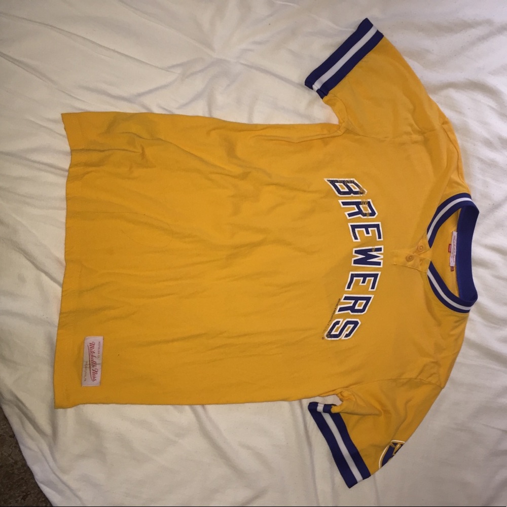 Mitchell & Ness yellow MKE Brewers Henley shirt