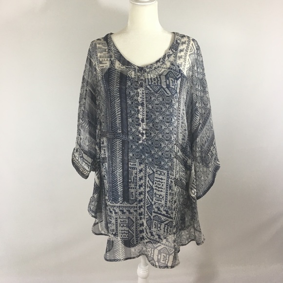 🎉HP Miilla Tribal print tunic with tank blue whit - Picture 2 of 5