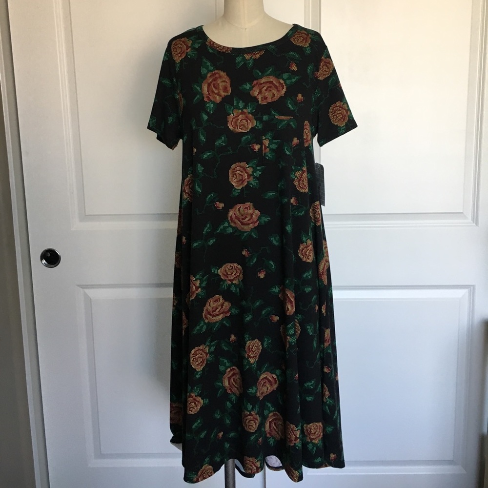 NWT LuLaRoe Small Carly Dress Digital Disney Roses
