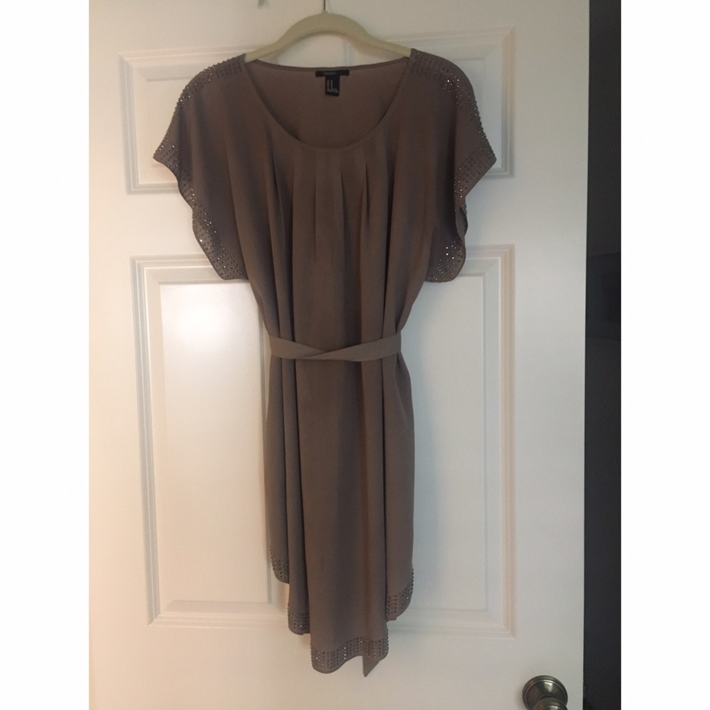 Tie-Waist Mini Dress with Studded Sleeves