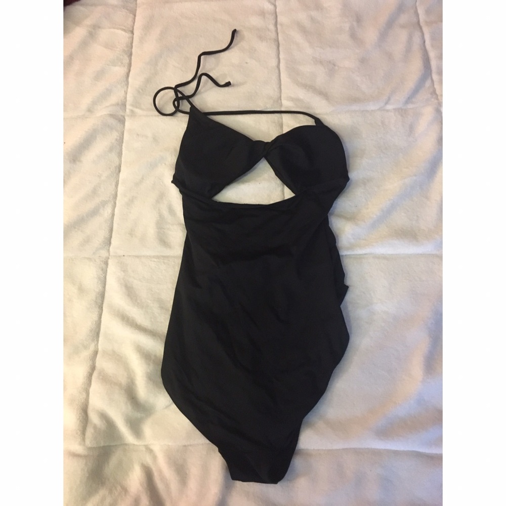 Black one piece bikini with cutouts