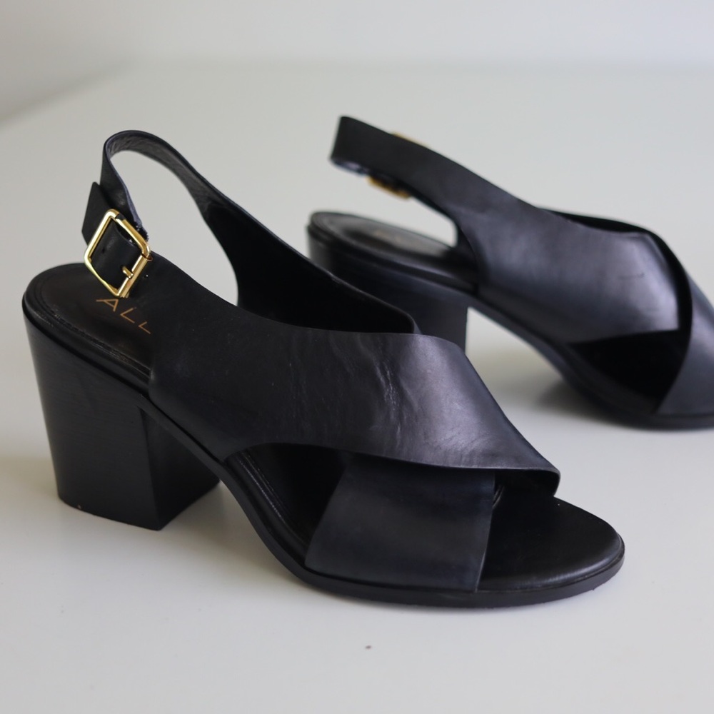 Aldo black leather block heel sandals