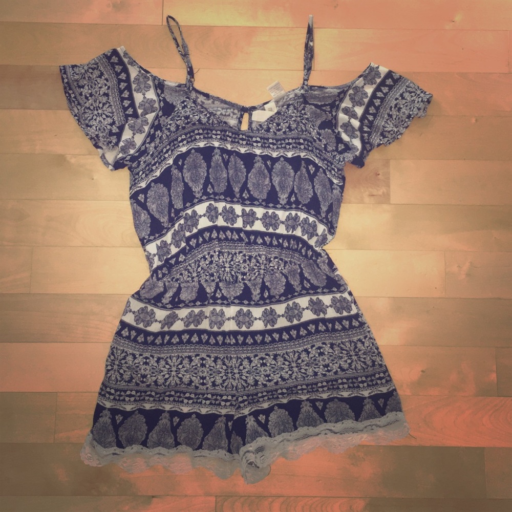Navy Blue and White Romper