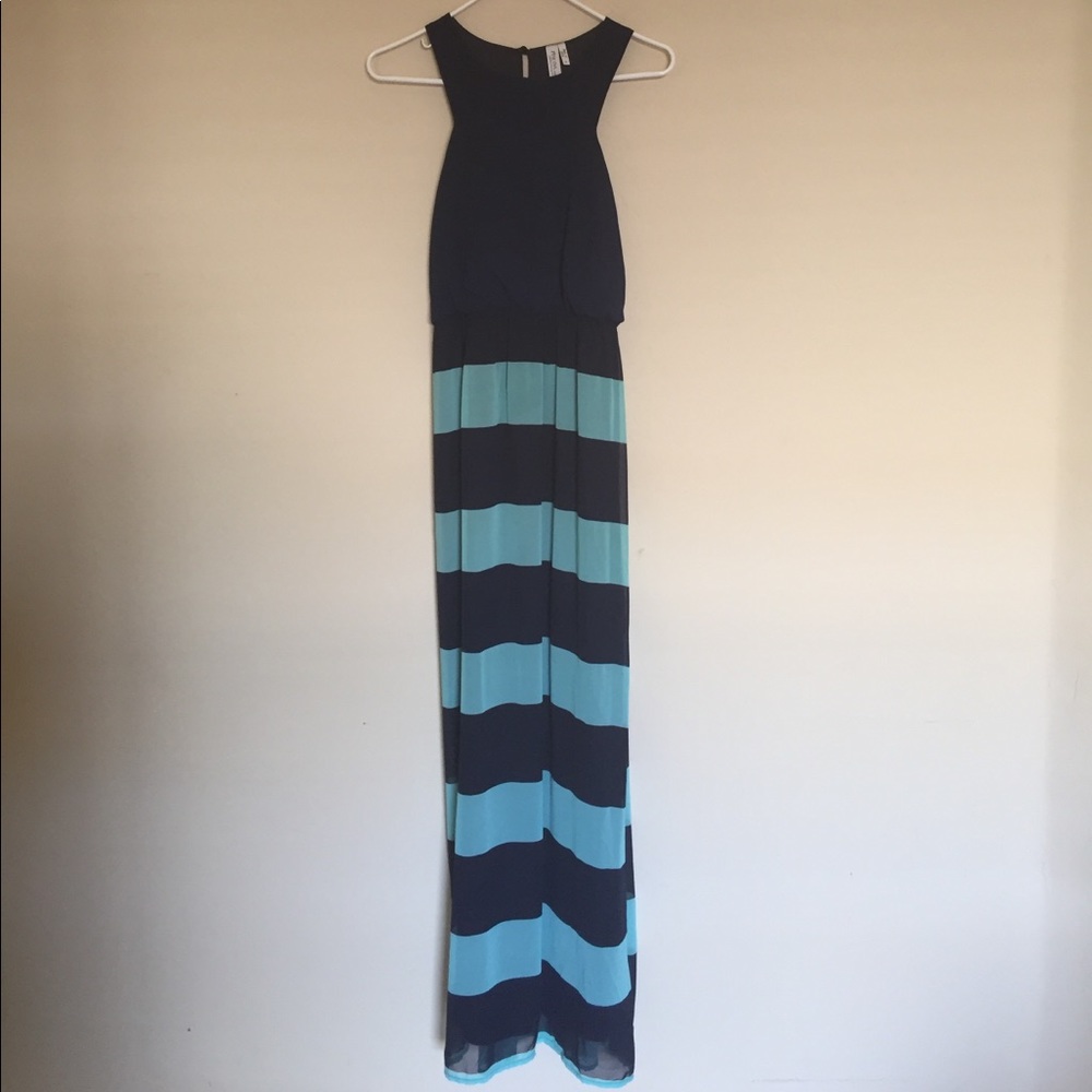 Dark blue with teal stripes maxi dress