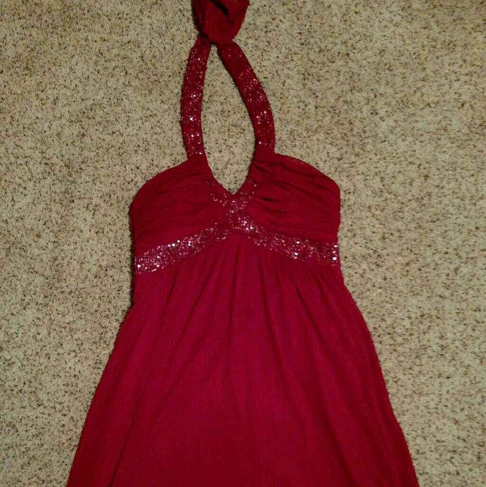 Red halter dress