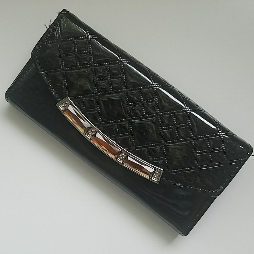 Black shiny wallet large with jewels