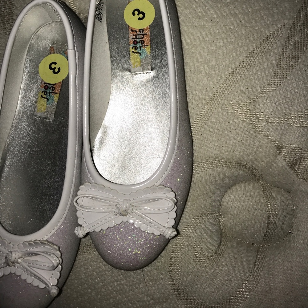 white bow glitter flats