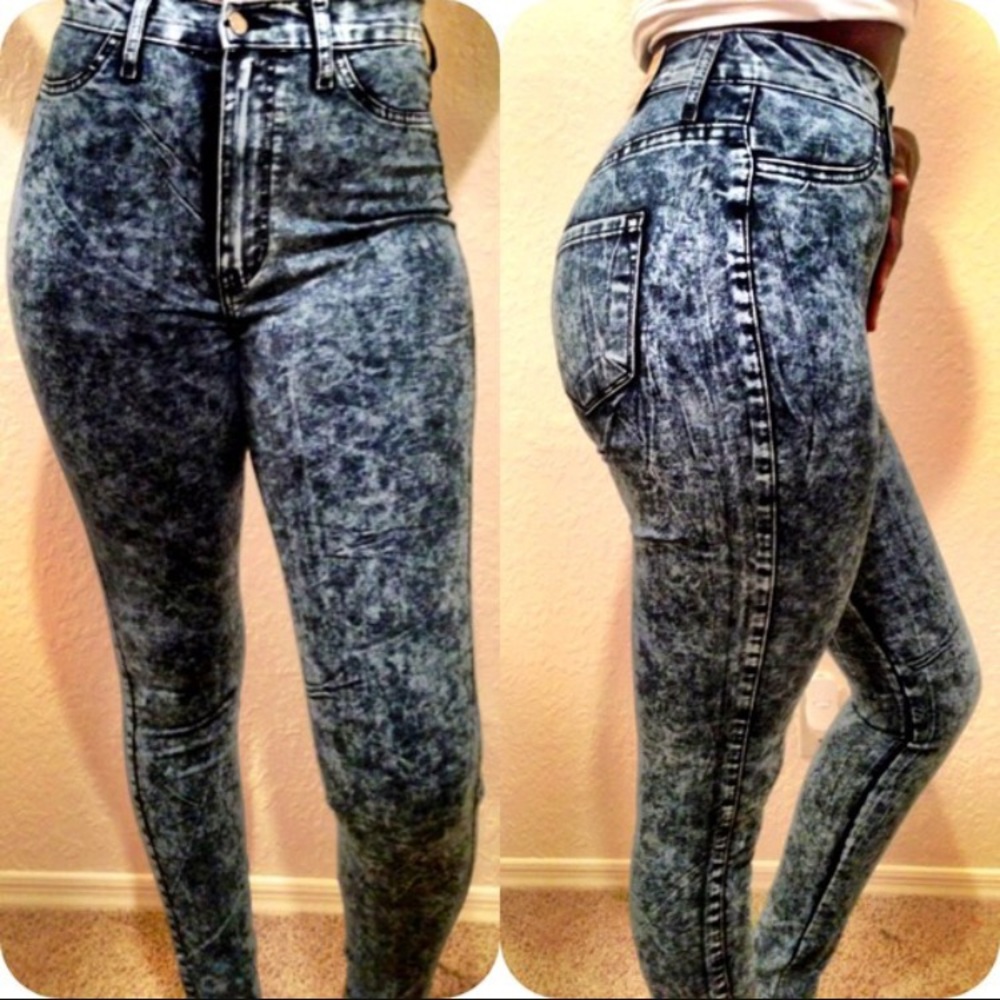 high waisted acid washed skinny jeans