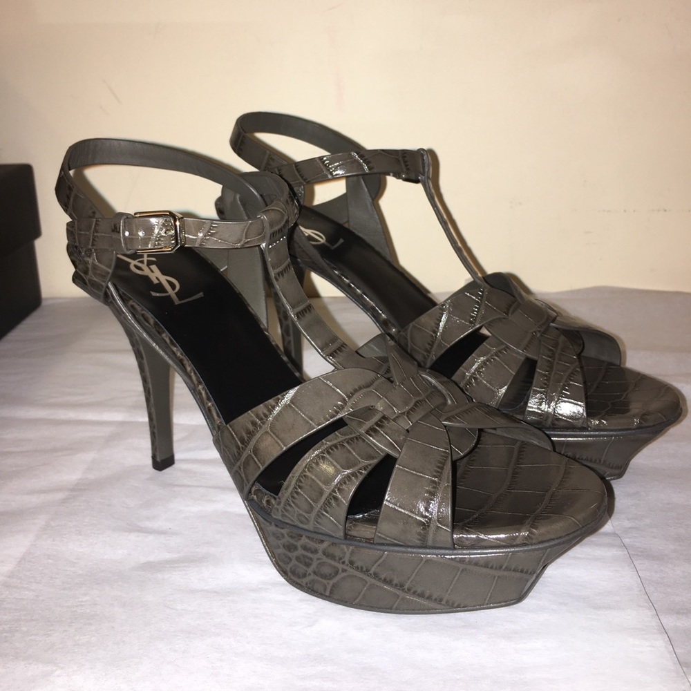 NEW YSL Tribute Sandals 40.5 Croc Embossed 105MM