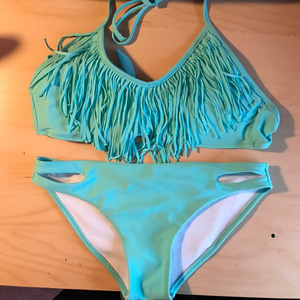 Light Blue Fringe Bikini Set