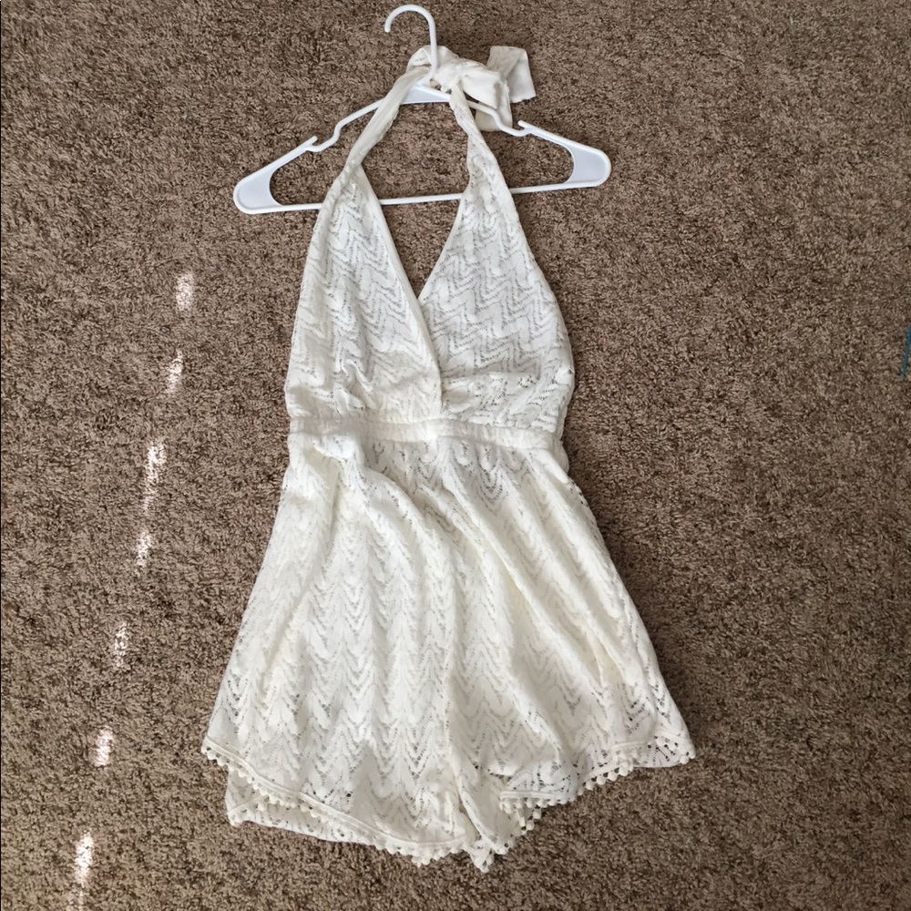White/cream lace halter romper