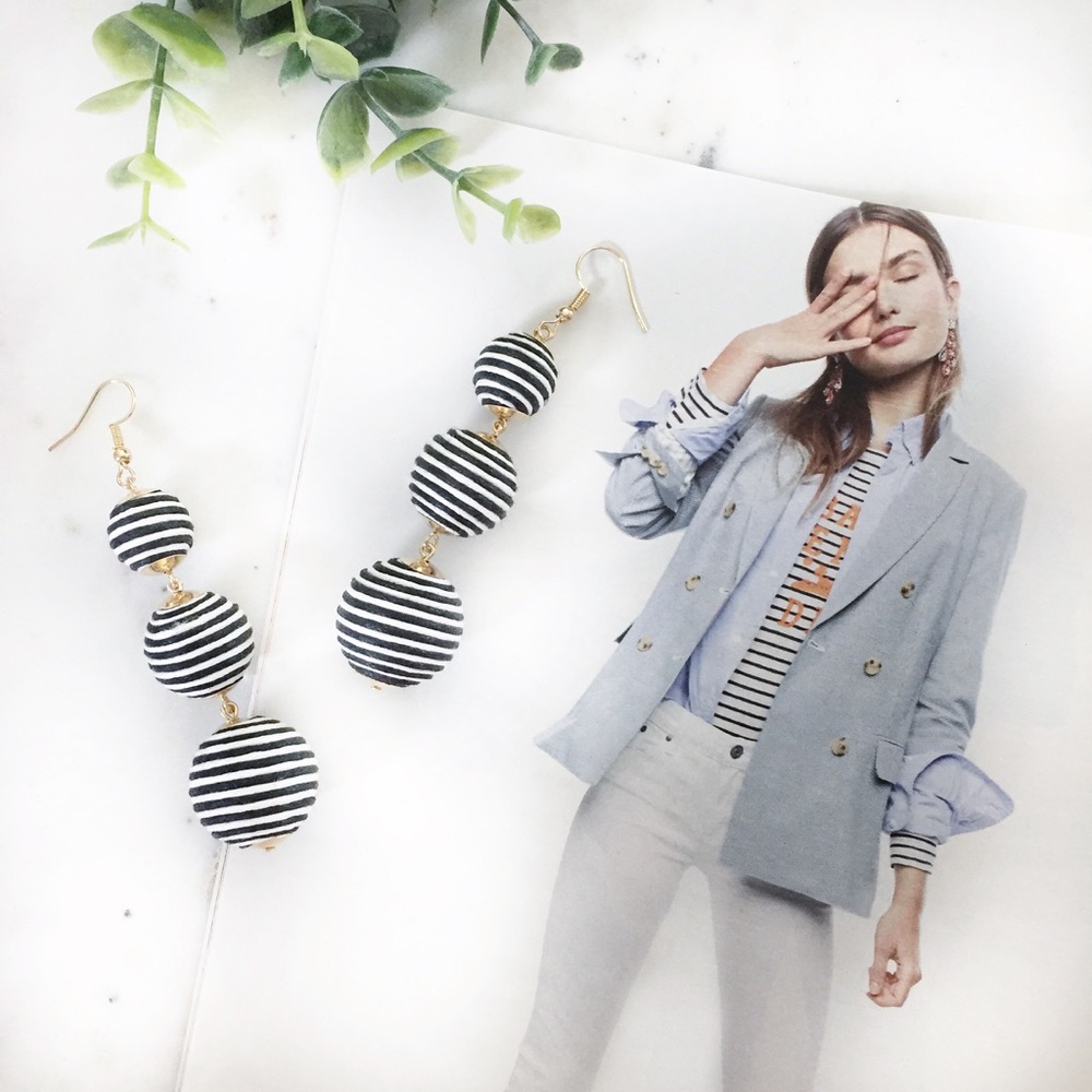 "Libby" Earrings || Black & White Striped Bon Bon