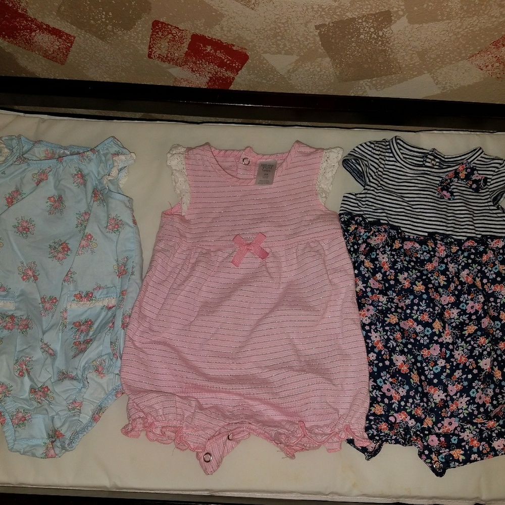 3 rompers.  EUC 3-6M