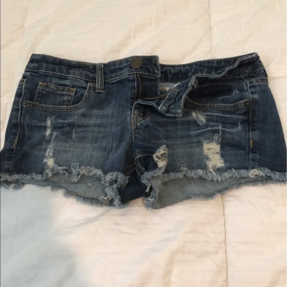 Distressed jean shorts