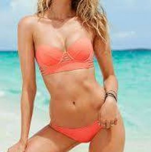 Victoria secret bandeau bikini set coral 32C