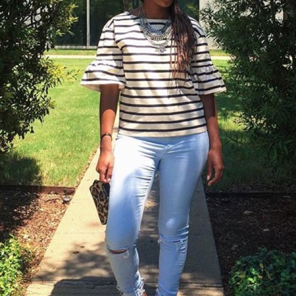 J. Crew Stripe Ruffle Top