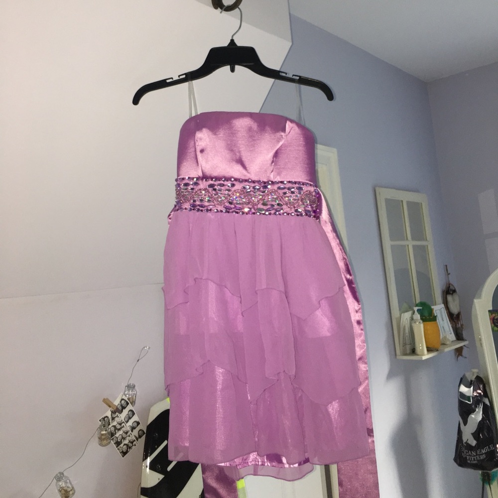 strapless kids purple dress with sequins