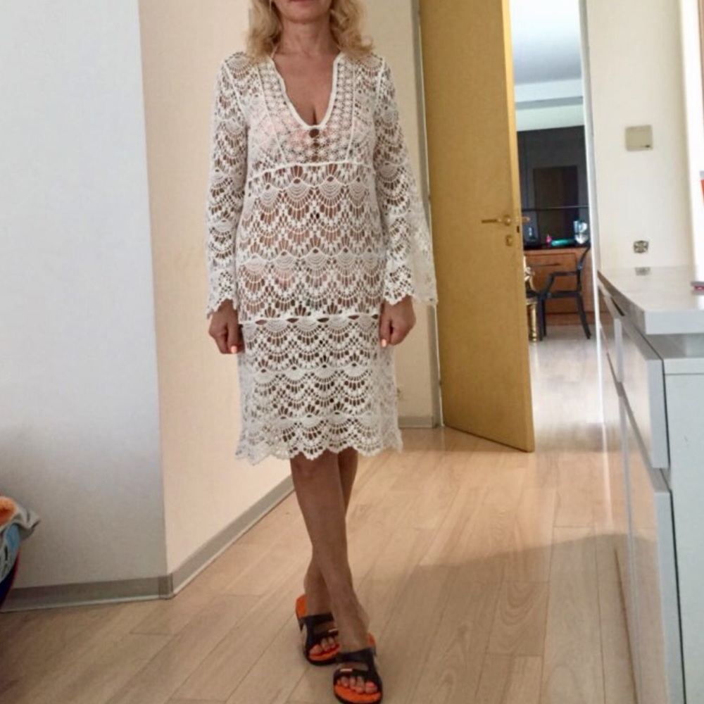 Lace Boho Long Sleeve Beach Bikini Coverup Dress - Picture 4 of 8