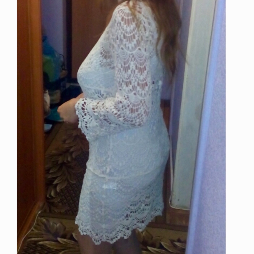 Lace Boho Long Sleeve Beach Bikini Coverup Dress - Picture 5 of 8