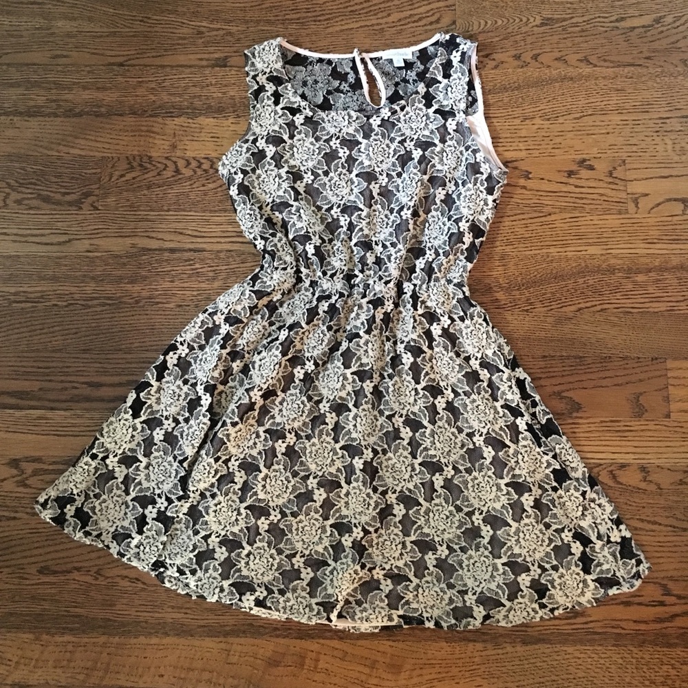 Beige & Black Lace Dress