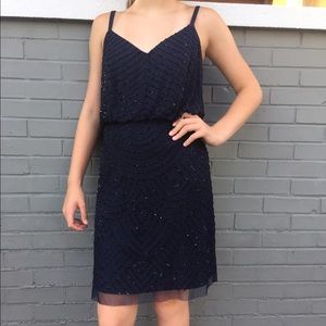 Navy sequined a-line dress