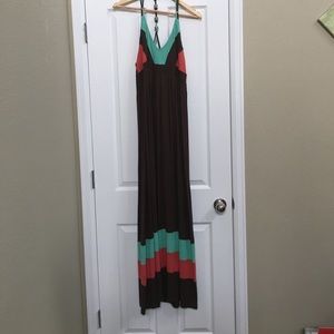 American rag multi-colored, jeweled maxi dress