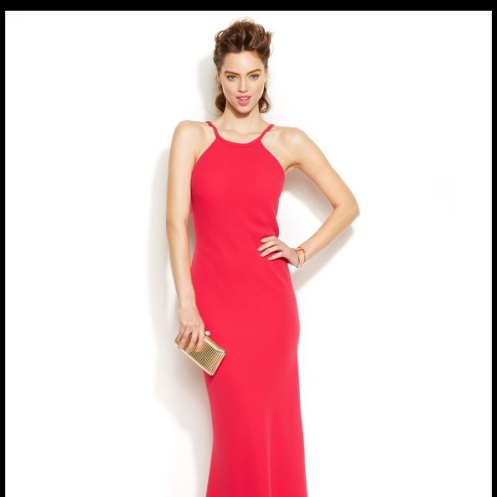 Calvin Klein dark pink halter front gown