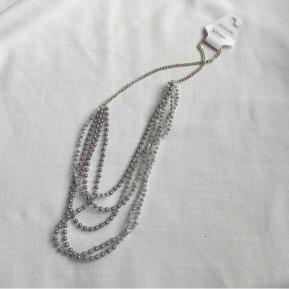 NEW Silver & Gray Bead Necklace Multi-Strand - Picture 2 of 3