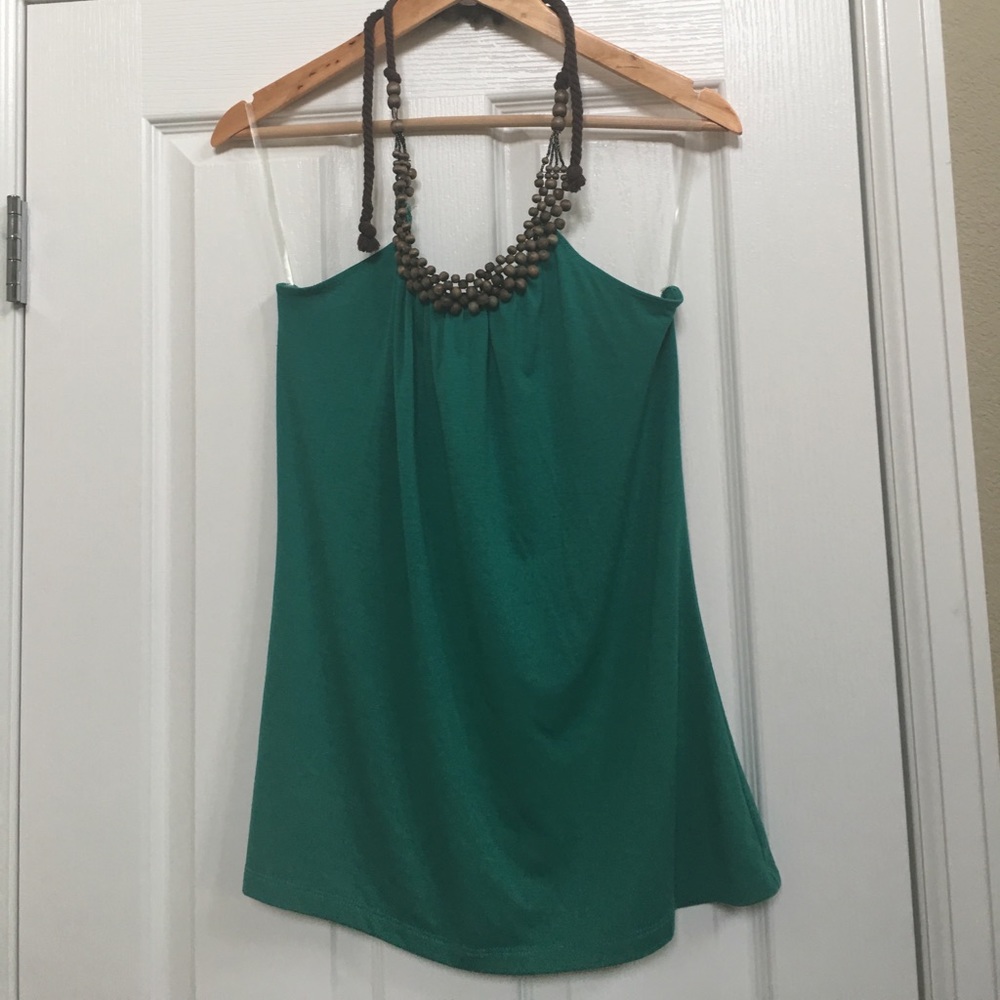Wooded bead teal halter top