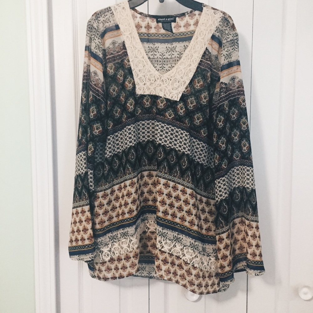 boho print chiffon blouse