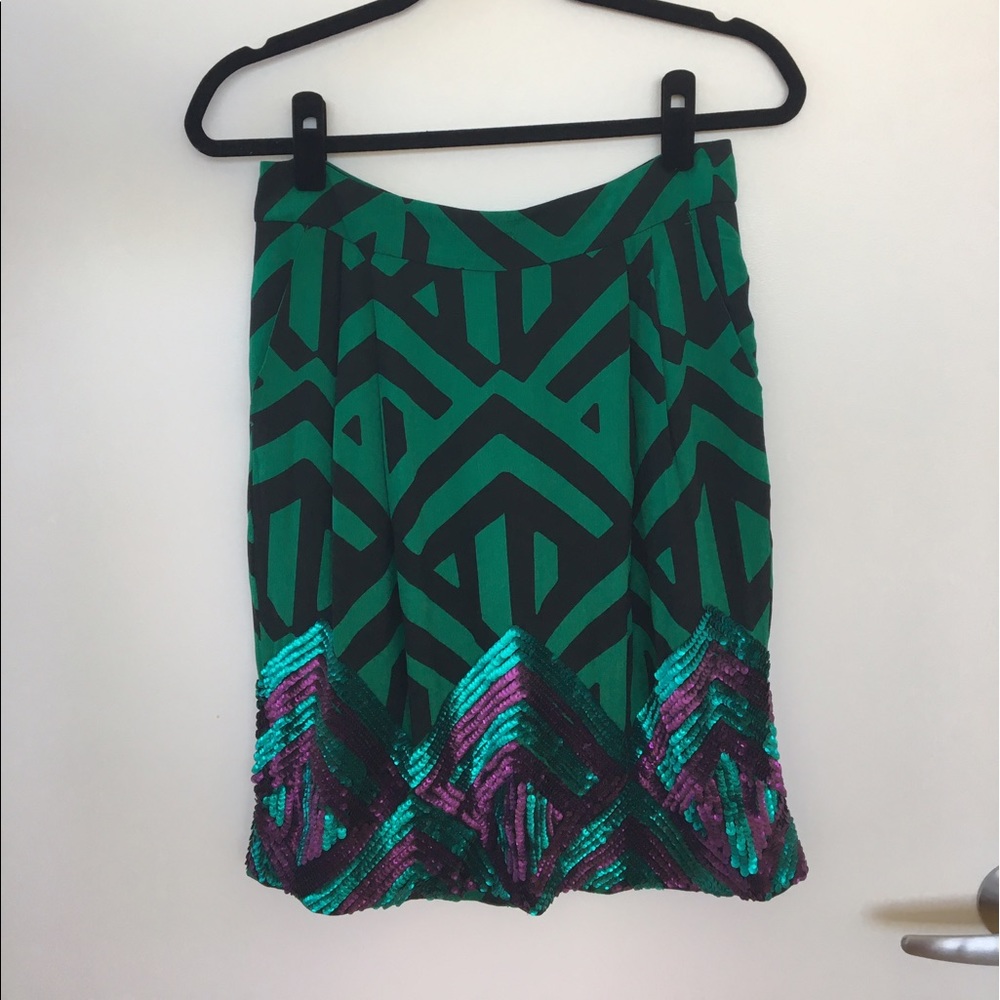 Vintage: black and green sequin skirt