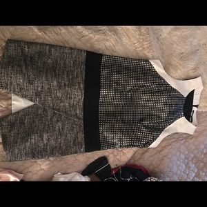 Tibi black and white cotton and leather mini dress