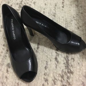 Franco Sarto Black Leather Peep Toe Pump