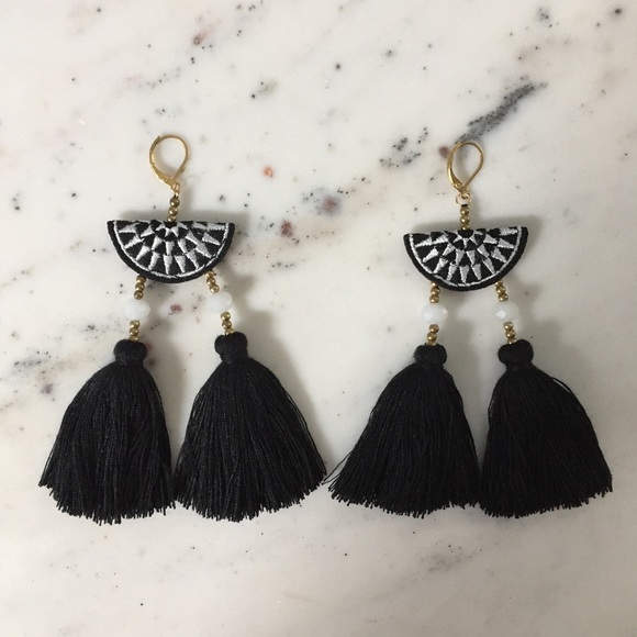 "Esperanza" Earrings || Black Tassel Statement - Picture 2 of 9